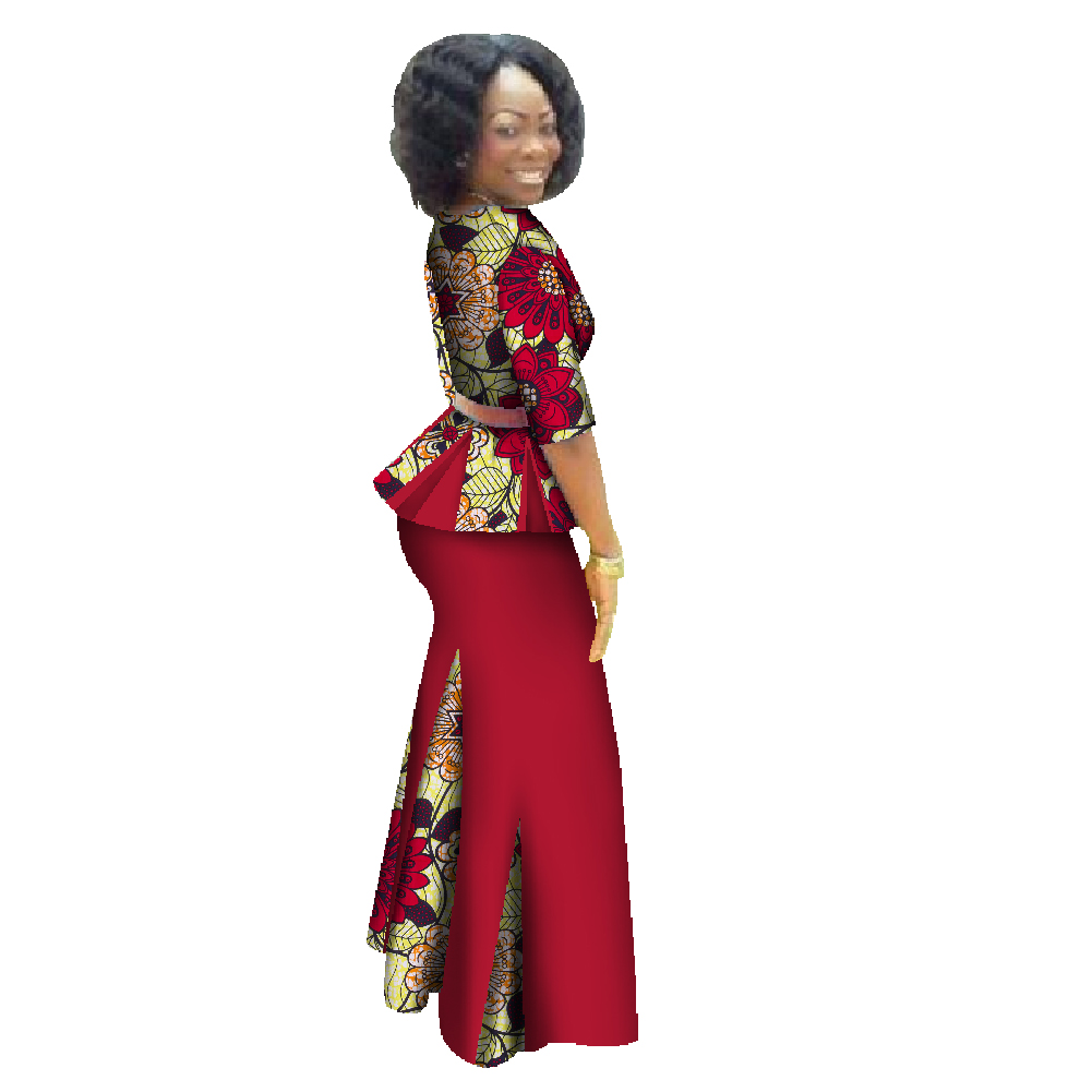 Ensemble de vêtements africains traditionnels pour femmes, robe maxi à demi-manches, jupe imprimée africaine Dashiki, écharpe gratuite, 6XL, WY1435, 2 pièces