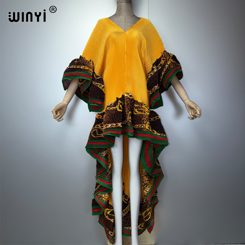 Robe Kaftan Maxi Bohème WINYI du Moyen-Orient, élégante, plissée, élastique, pour la plage, tenue de soirée de luxe, style Dubaï, Abaya