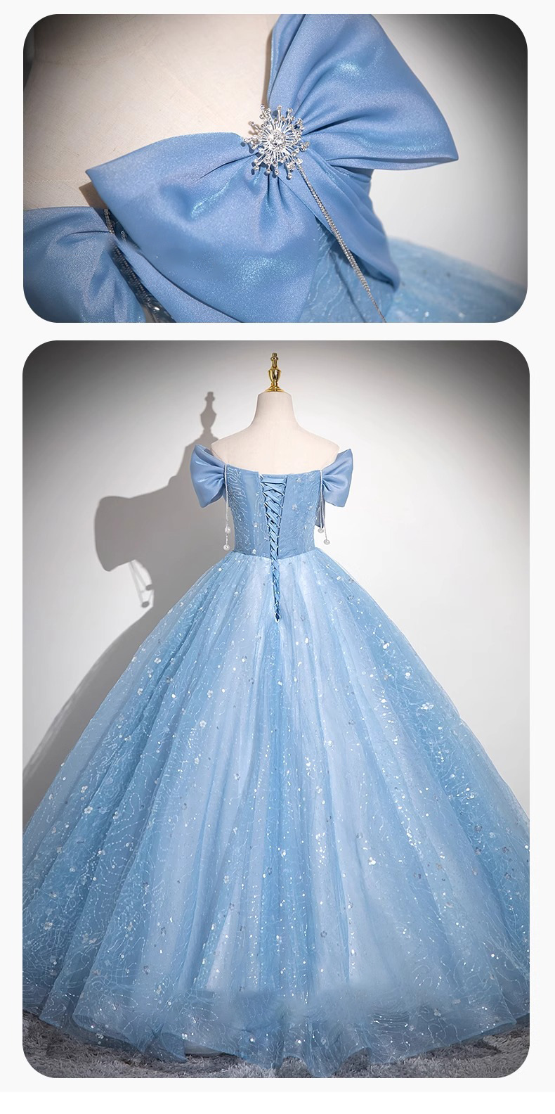 Robe de soirée élégante en Tulle bleu pour femmes, asymétrique épaule dénudée, robe de mariée élégante pour cérémonie de recital de Piano