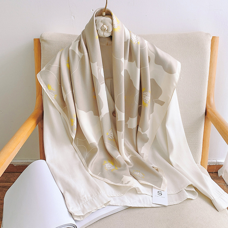 Foulard en Satin pour femmes, 90CM, à la mode, pour le cou, imprimé Floral, châles, enveloppe la tête, Bandana, Hijab, sergé, soie, sac