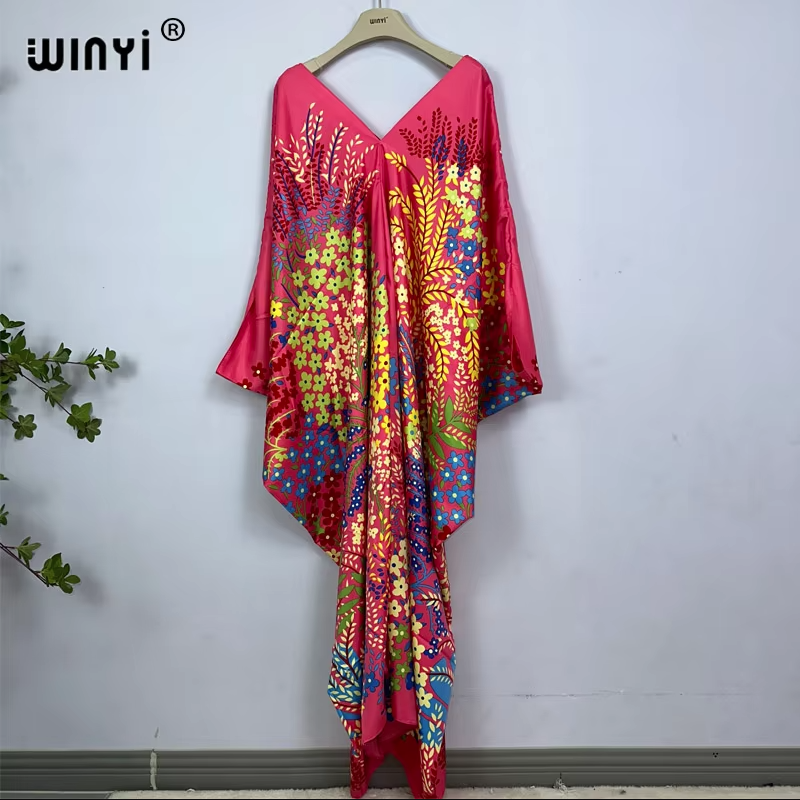 Robe longue d'été imprimée WINYI, Abaya musulmane, tenue de plage pour femme, vêtements de plage, kaftan Abaya de luxe Dubaï