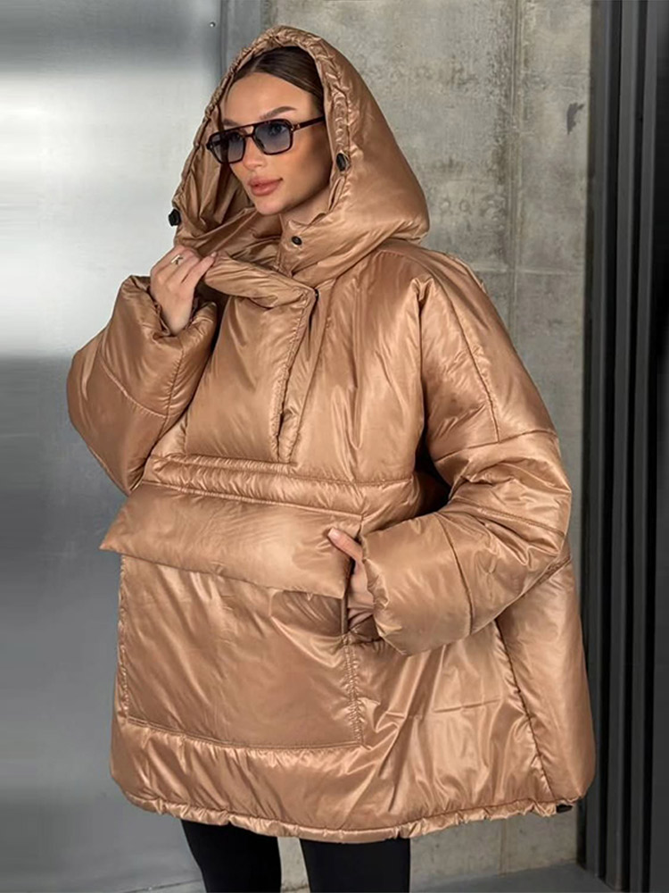 Manteau matelassé surdimensionné à capuche, grandes poches, ourlet à cordon de serrage, manches longues, coupe ample, décontracté, pour femmes, manteaux chauds, tenue polyvalente hiver 2026