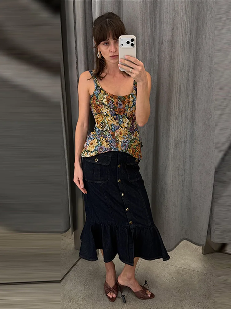 Corset pour femme à imprimé floral, cintré à la taille, chic, sans manches, dos nu, avec fermeture éclair, débardeur slim, mode été 2026, hauts élégants pour femme.