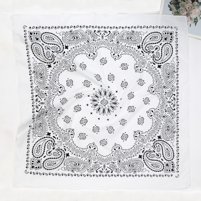 Bandana unisexe 70x70cm en coton noir 100% pour femme et homme, style hip-hop, motif cachemire, grande écharpe punk, accessoire de tête pour motard, sportif, ou bandeau.