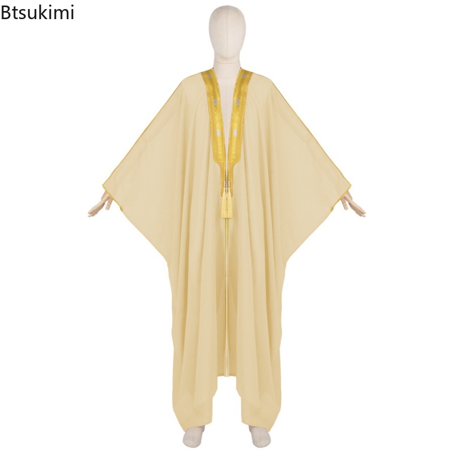 Jubba Thobe pour hommes musulmans, cardigan en mousseline de soie, abaya, kimono islamique, robe longue, kaftan saoudien, caftan musulman, robe pour hommes