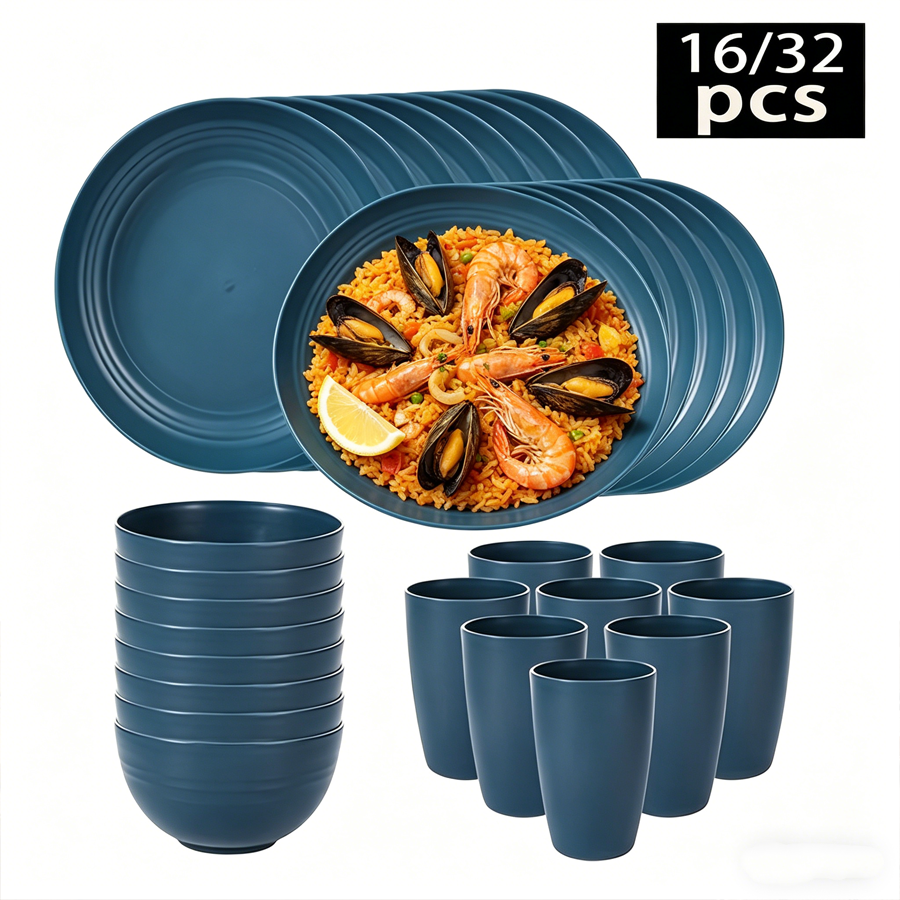 L'ensemble de 16 pièces / 32 pièces comprend des tasses, des assiettes et des bols qui peuvent être lavés au lave-vaisselle, ainsi que des ensembles pour la maison.