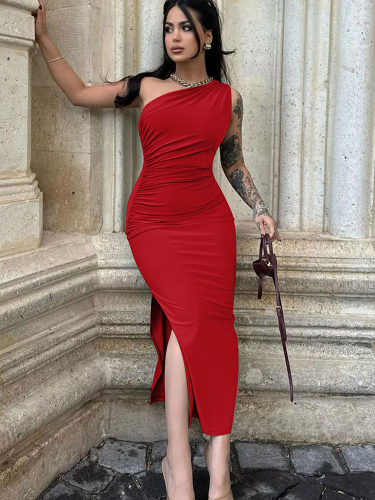 Robes longues sexy fendues noires sans manches dos nu pour femmes, robes d'été élégantes à épaules dénudées pour soirées et clubs