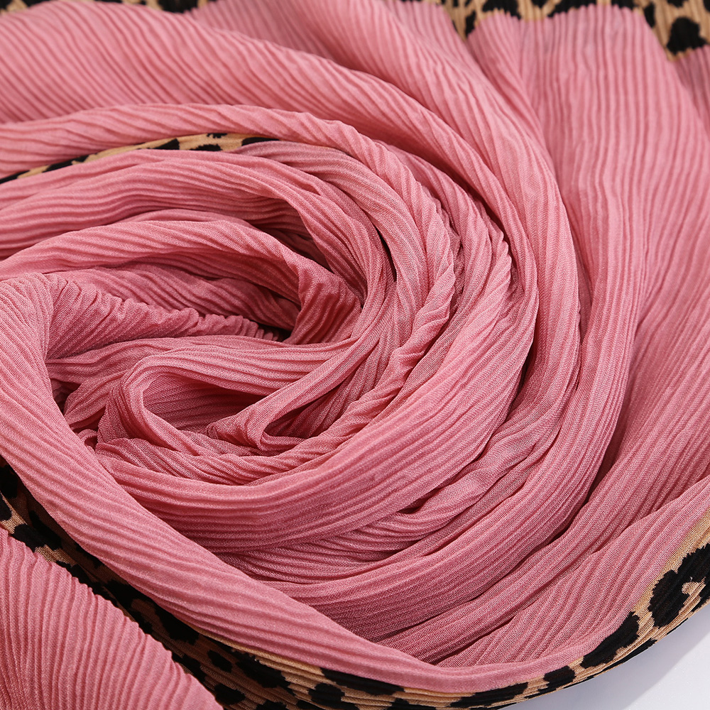 Nouveau Foulard en coton plissé imprimé léopard Hijab islamique solide Foulard froissé Hijab Foulard Femme Musulman Wrap