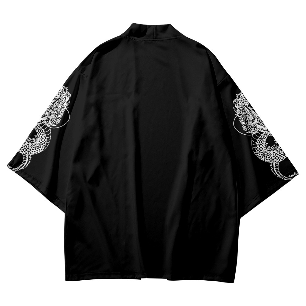 Manches Dragon imprimé noir Kimono ample japonais Streetwear Cardigan femmes hommes Harajuku Haori Cosplay t-shirts Yukata