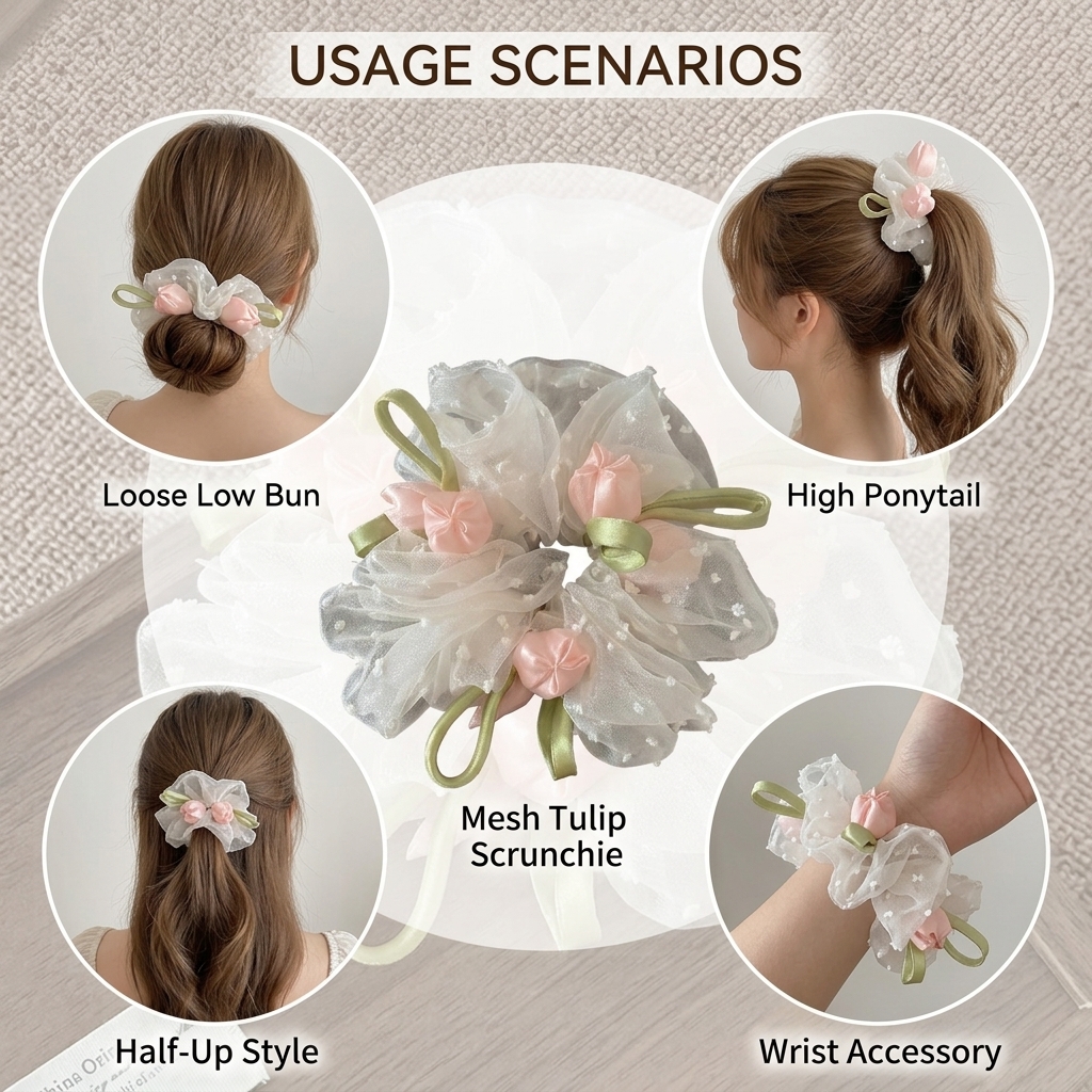 Chouchous extra larges en forme de tulipe pour coiffures chignon avec tissu en maille hautement élastique
