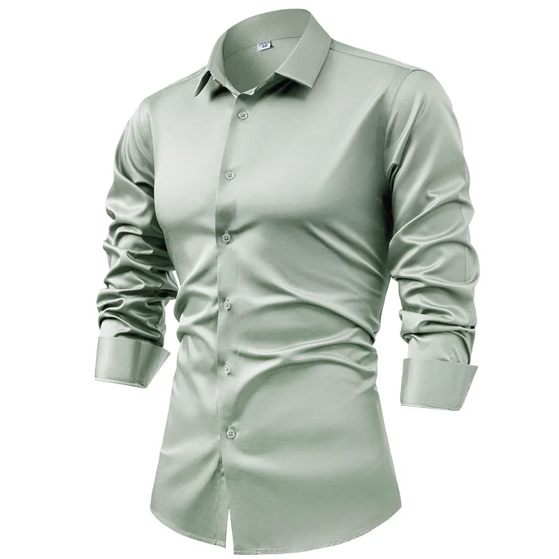 S ~ 6XL satin grande taille chemise à manches longues affaires tenue décontractée chemise sans repassage résistant aux rides hommes en gros, chemises pour hommes