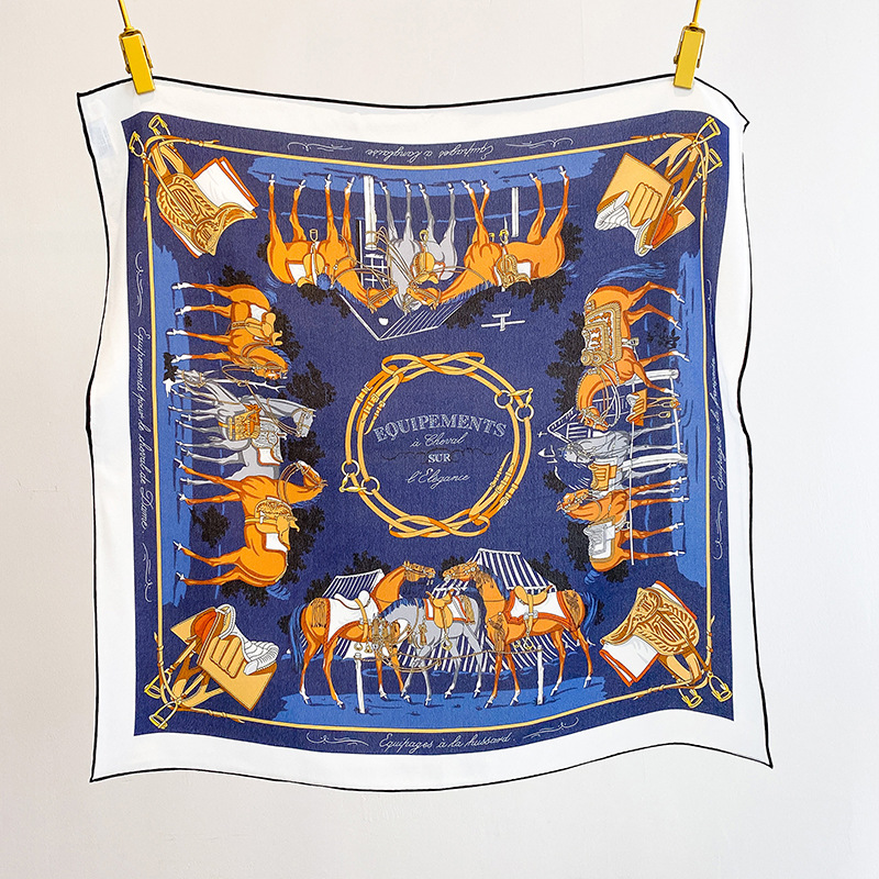Foulard carré 100% soie de mûrier, imprimé vintage équestre (selle de cheval), bandana unisexe, couvre-cou et tête, idéal pour le bureau, les voyages, les vacances, cadeau