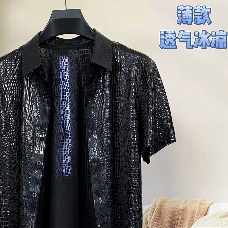 Chemise d'été pour homme à manches courtes brillante, tendance, respirante, décontractée, coupe ajustée, streetwear, vêtements de luxe pour homme