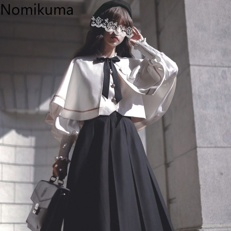 Femmes vêtements lâche cape gilet japonais mignon châle vestes 2025 Ropa Mujer japonais mignon culture hauts col rond pansement réservoirs 63i540