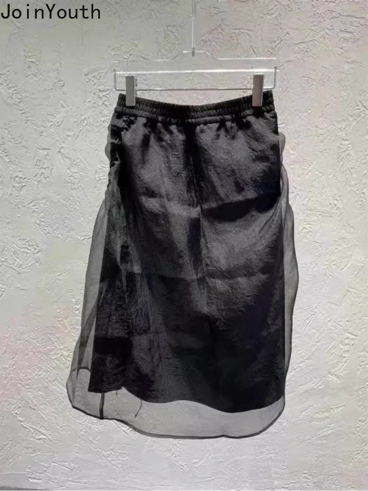 Jupe d'été vêtements pour femmes taille haute Organza Saia cordon tunique Jupe Chic irrégulière Mini jupes 2025 Faldas Mujer De Moda