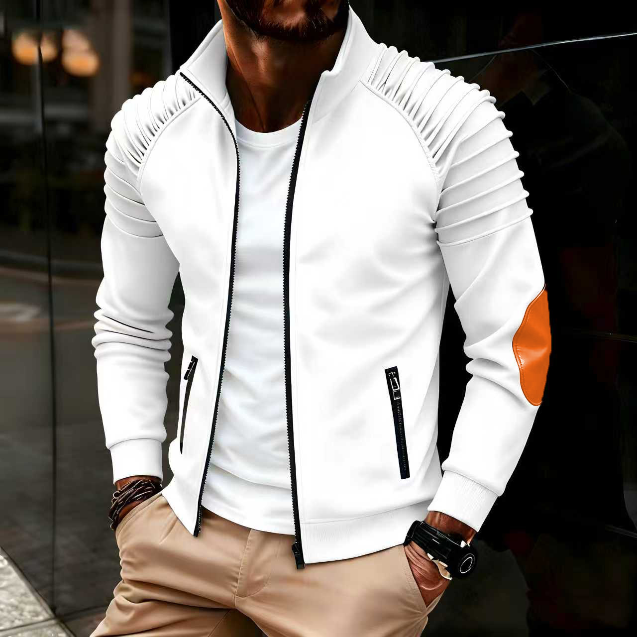Printemps/automne nouveau sport décontracté hommes veste hommes Stand plis mince rayure ajustement veste fermeture éclair à manches longues manteau Cardigan manteau hommes