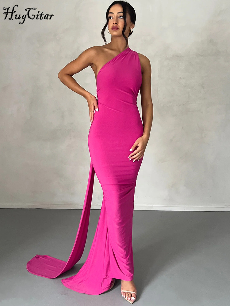 Hugcitar – robe Maxi asymétrique épaule dénudée, dos nu, écharpe réglable, froncée, Sexy, élégante, Y2K, Streetwear, tenue de Festival