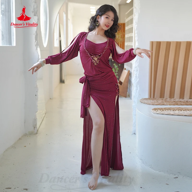 Costume de danse du ventre pour femmes, vêtements Shaabi Balai Saidy, Robe à manches longues + ceinture, tenue de scène de danse du ventre orientale pour filles