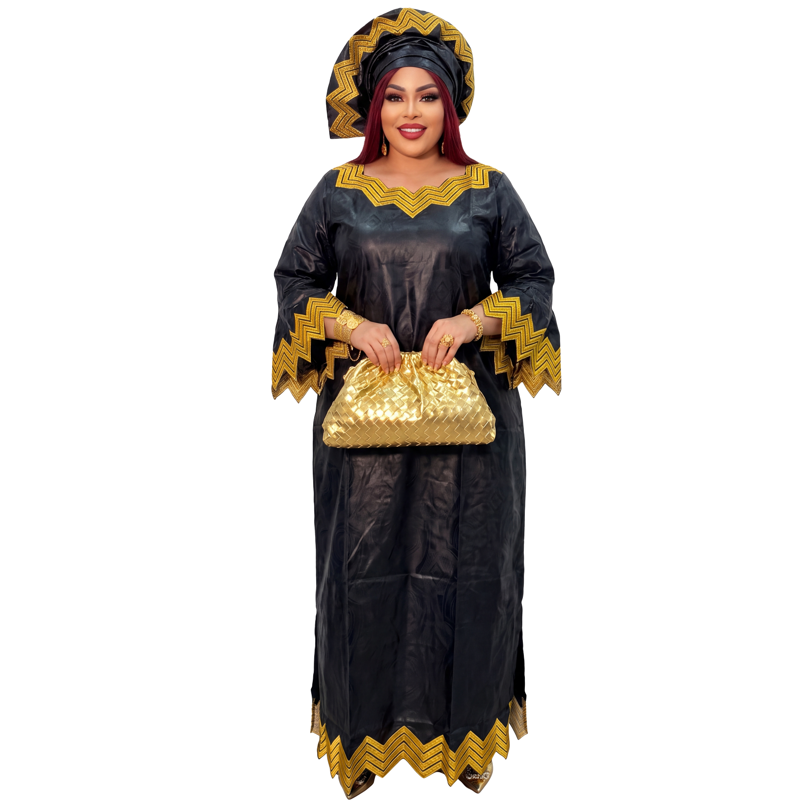 Robes africaines pour femmes grande taille, robe longue en bazin riche avec broderie et écharpe