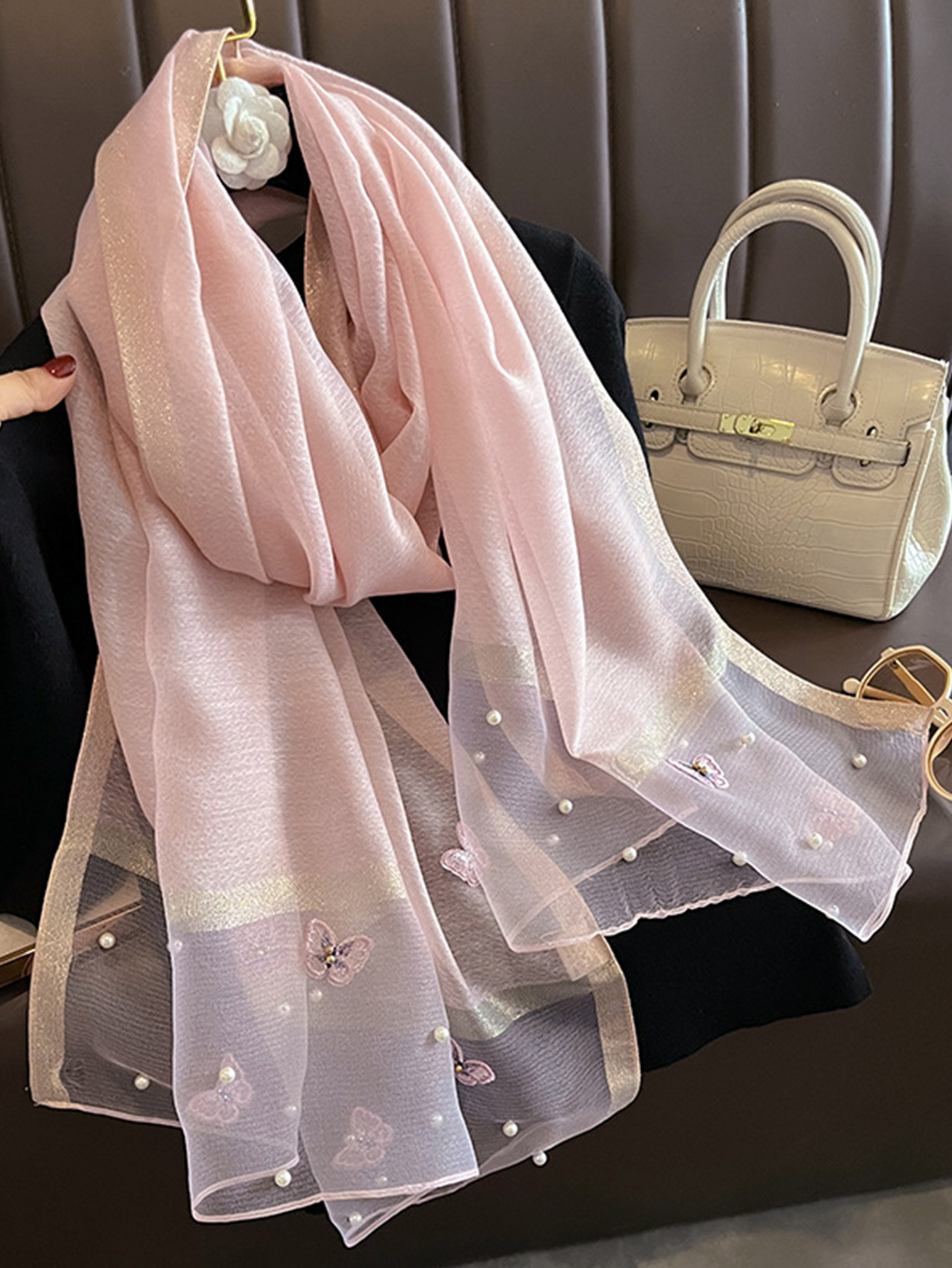 Mode Design Floral broderie Foulard en soie femmes Hijab femme Foulard Pashmina longue plage étoles châle enveloppement foulards Bandana