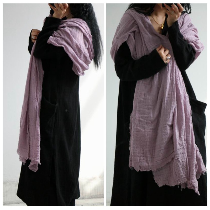 Femmes rides coton lin foulards enveloppes amples couleur unie Vintage écharpe femme 2020 foulards