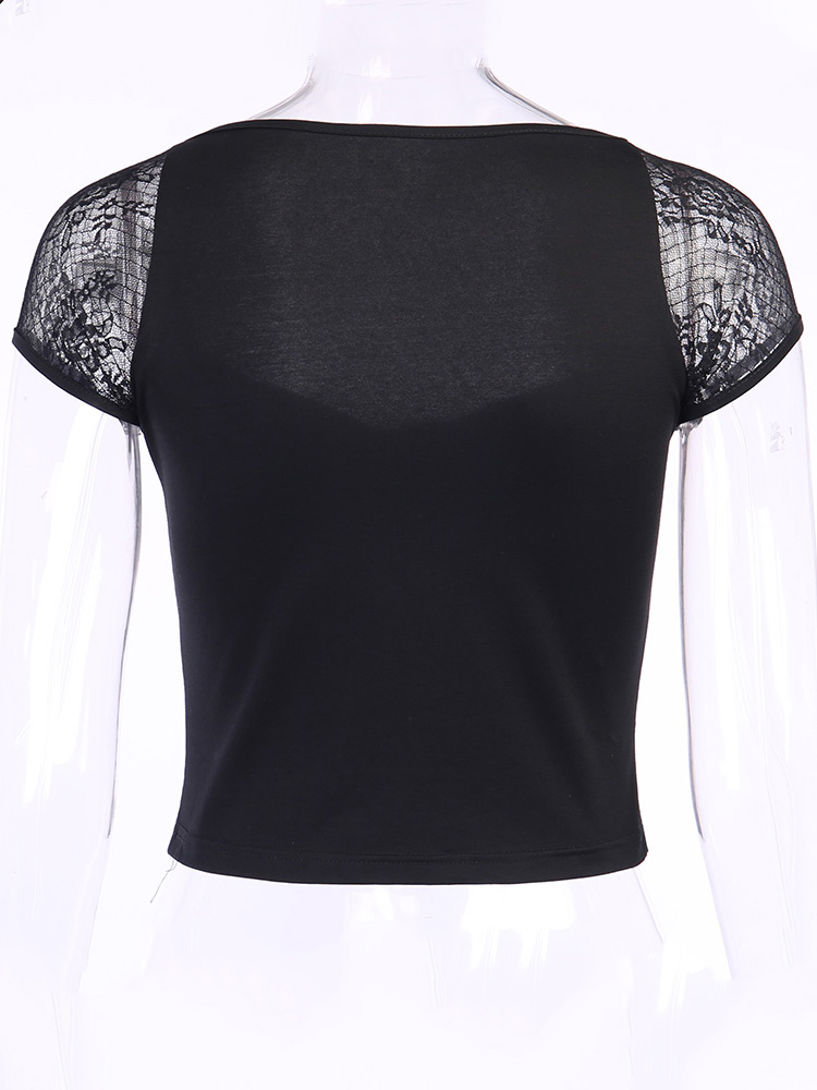 T-shirt gothique Vintage pour femmes, moulant, Bandage, dentelle, maille noire, Sexy, décontracté, gothique, Streetwear, haut féminin