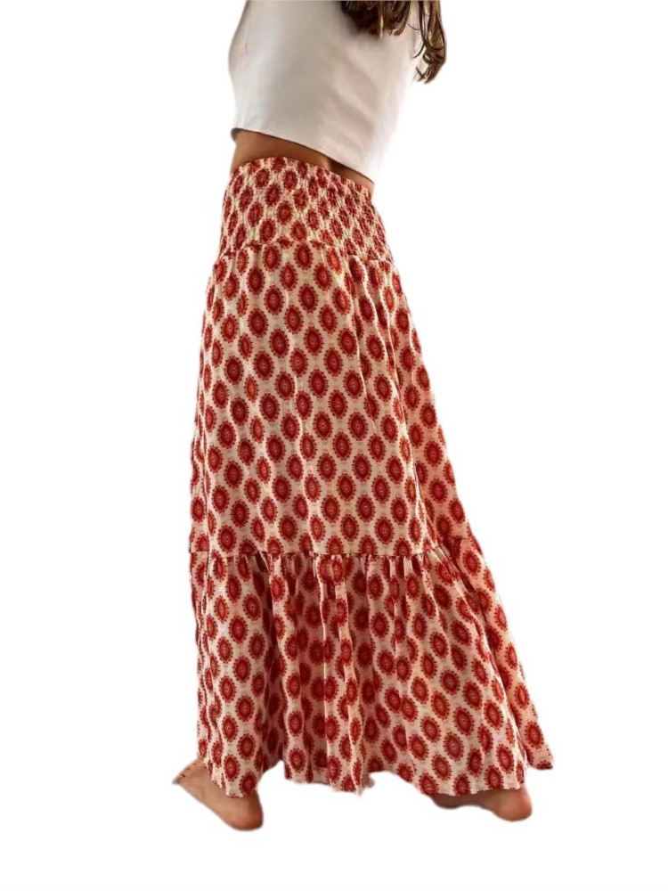 Jupes Boho décontractées pour femmes, nouvelle mode printemps été, Vintage, ample, taille élastique, imprimé Floral, Style ethnique, jupe Maxi de plage