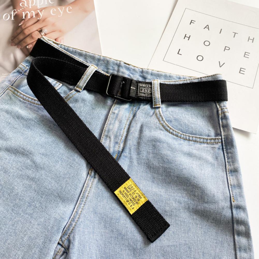 Ceinture en toile tendance pour pantalon cargo, ceinture unisexe en jean style hip-hop avec boucle à double anneau, ceinture à longueur extensible