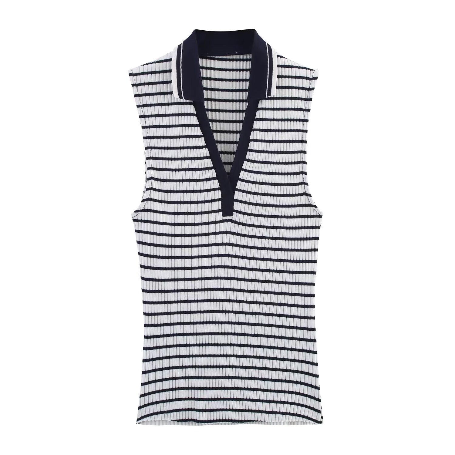 Été nouveau Style de mode côtelé sans manches col Polo T-shirt Style sportif Polo petit gilet haut vêtements pour femmes