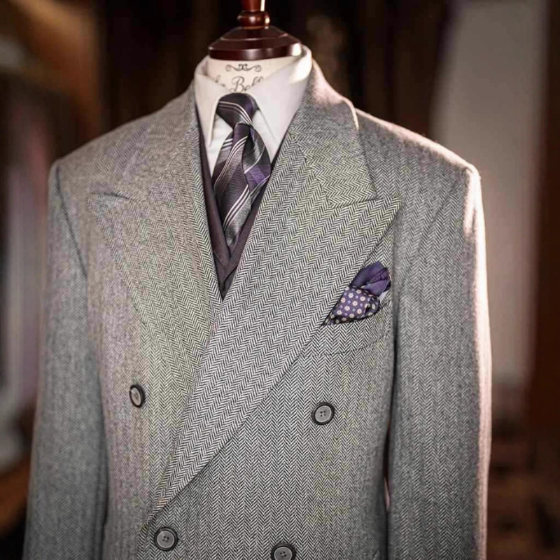 Manteau Long pour hommes, automne et hiver, motif à chevrons, classique, formel, Banquet, Double boutonnage, coupe cintrée, veste simple, Polo chaud