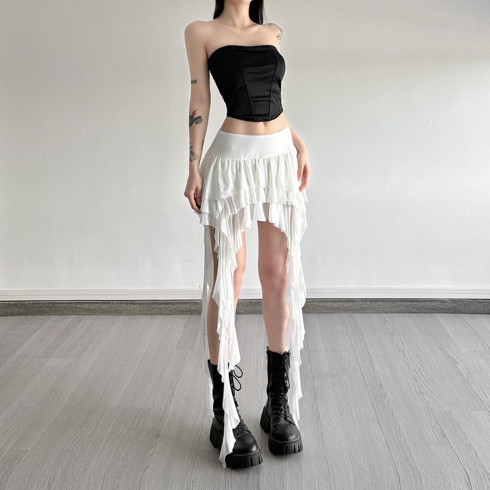 Jupe-short décontractée taille haute pour femme, à volants superposés, ourlet asymétrique, mini-jupe fluide style gothique, idéale pour l'été