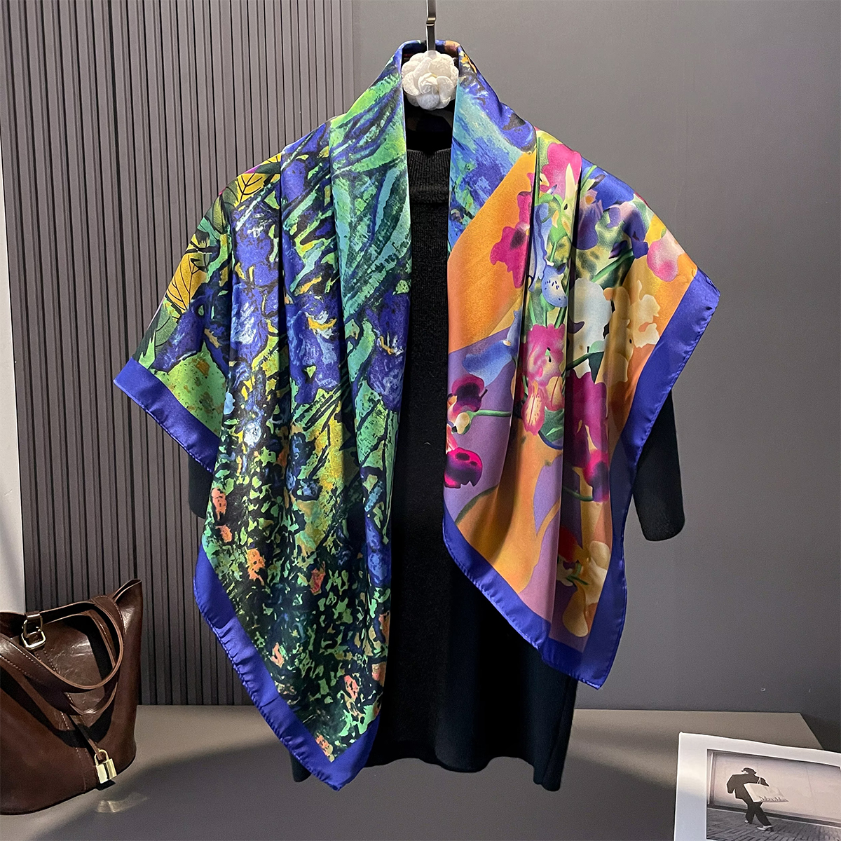 Foulards de tête imprimés pour femmes, Foulard quatre saisons carré en Satin pour dames, châles 90x90, Foulard en soie, Hijab musulman, dernière conception