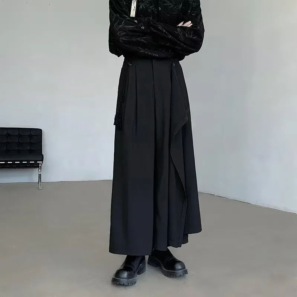 Jupe pantalon Double couche pour hommes, pantalon de samouraï gothique, Style foncé japonais, décontracté, Hakama, jambes larges, vêtements pour hommes, 2024