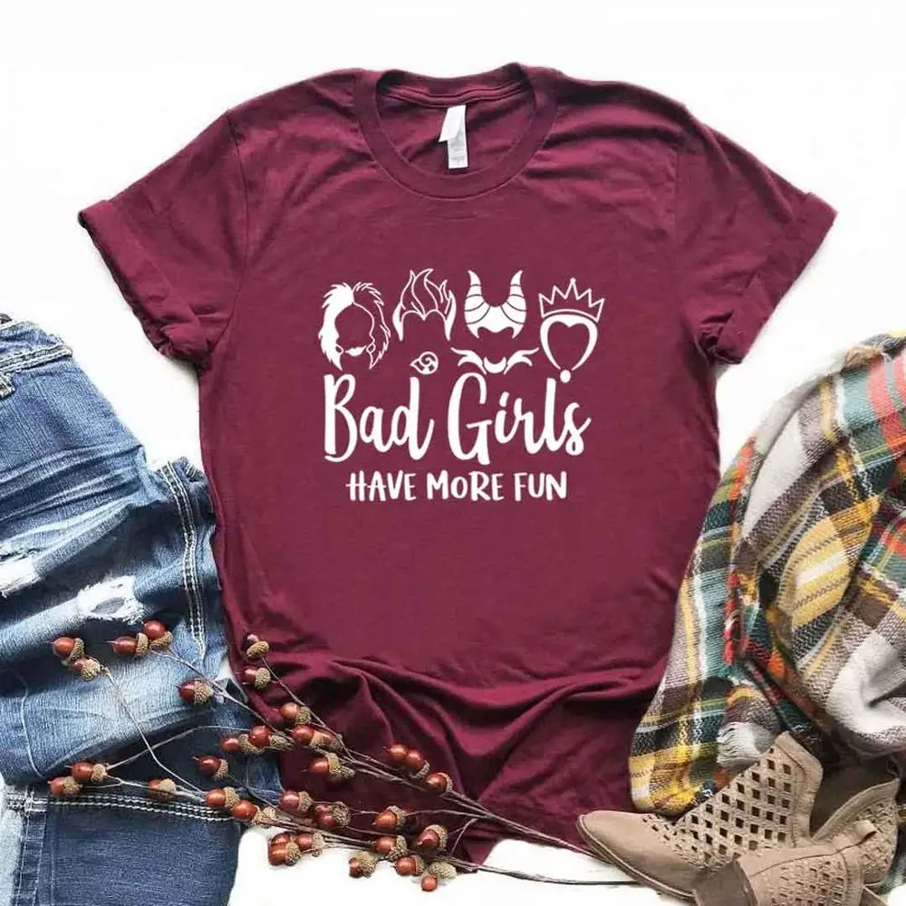 T-shirt manches courtes col rond pour femme, décontracté, Bad Girls Have More Fun Print, été