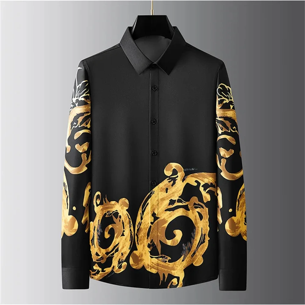 Chemises imprimées de luxe pour hommes, chemises décontractées à manches longues pour la rue à la mode, vêtements haut de gamme pour hommes de grande taille, livraison rapide
