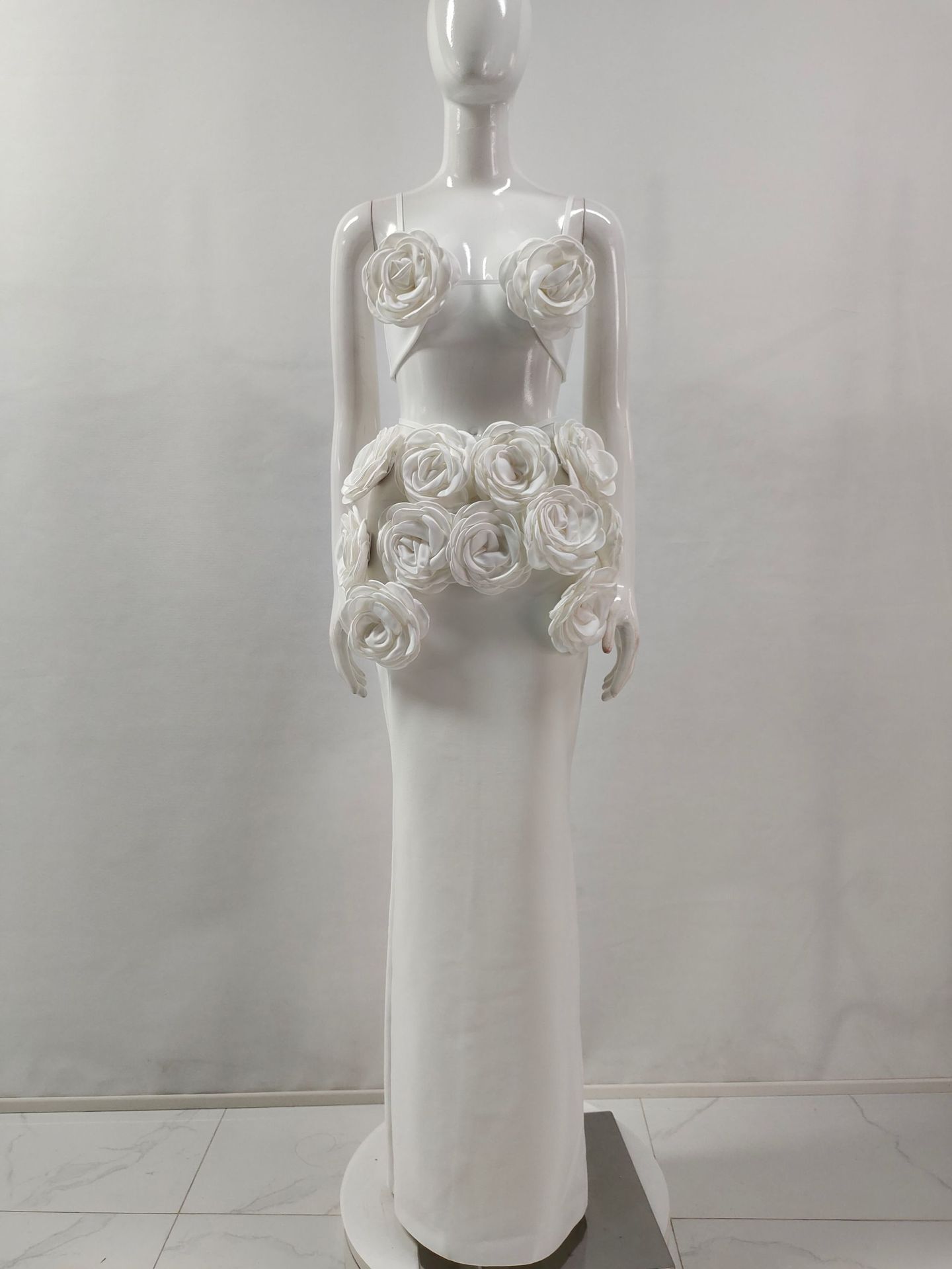 Robe longue à bandes pour femmes, couleur noir et blanc, Sexy, sans manches, col en v, moulante, 2 pièces, florale, tenue de soirée en boîte de nuit