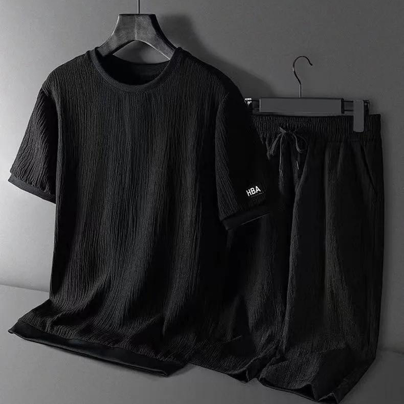 Nouveaux ensembles d'été pour hommes, vêtements de sport décontractés en soie glacée légère, respirants, t-shirt à manches courtes, shorts, ensemble de sport tendance, M-4XL