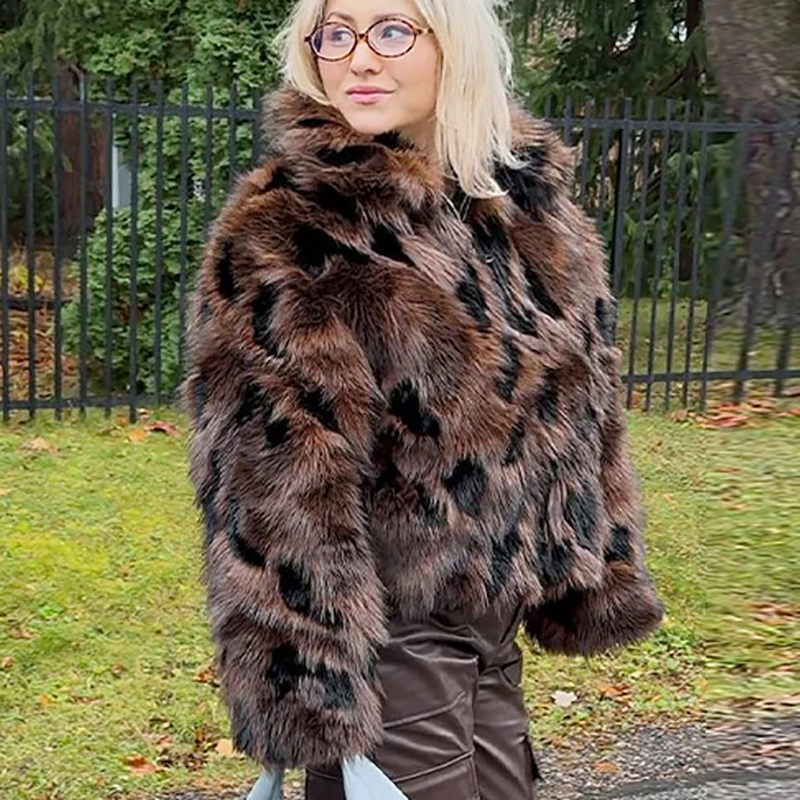 Manteau de fourrure pour femmes, veste chaude surdimensionnée à panneaux à revers, automne femme, manches longues, hauts courts amples, Chic, vêtements d'extérieur pour dames