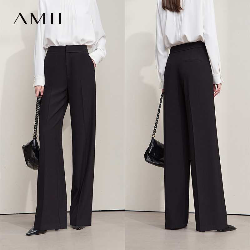 AMII minimaliste femmes pantalons décontractés 2025 automne déplacements affaires luxe noir pantalon léger Strech pantalon à jambes larges 12553010
