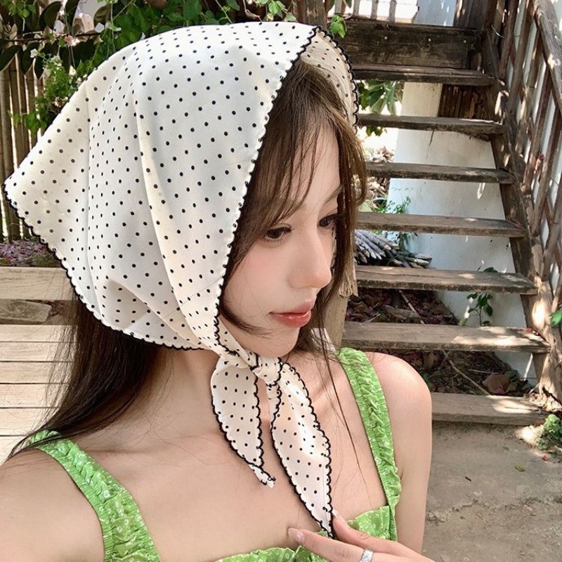 Doux à pois Triangle foulard femmes rayé dentelle cou écharpe bandeau coréen pastorale bandeau été crème solaire cheveux écharpe