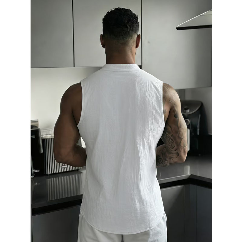 Nouvelle Collection Été – Débardeur Homme Vintage en Lin – T-shirt Décontracté et Ample pour Homme – Gilet Sportif Uni