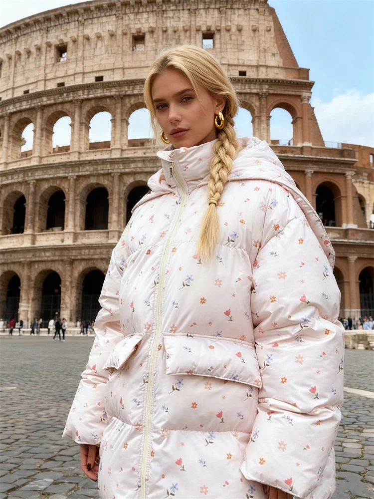 Doudoune matelassée en Patchwork pour femme, manteau épais avec poches à simple boutonnage, manches longues, vêtements d'extérieur pour dame, hiver 2025