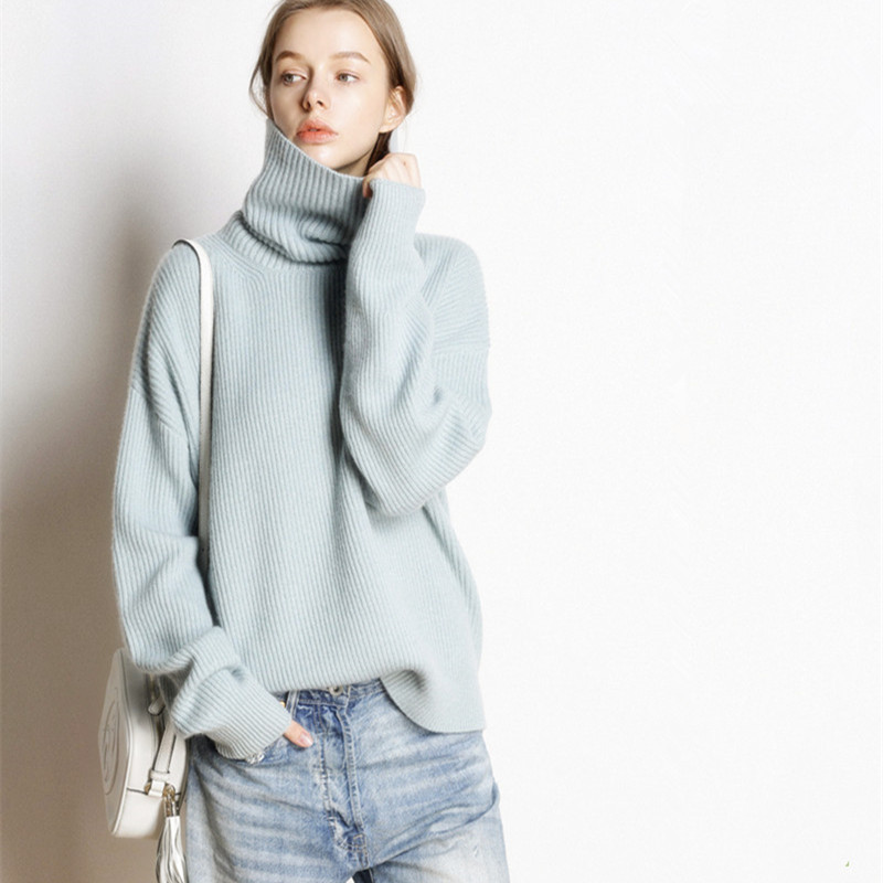 Pull en laine DY pour femme, col roulé chaud, pulls décontractés pour femme, haut côtelé, automne et hiver