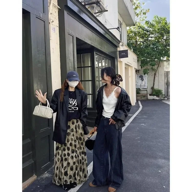 Nouvelle jupe trapèze pour femme printemps 2026, motif vague rouge vintage, taille haute mi-longue style Y2K, Faldas Mujer