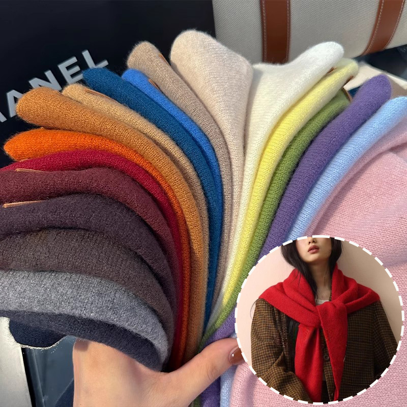 Écharpe en laine tricotée triangulaire pour femme, chaude, épaisse, en pashmina, couleur unie, idéale pour les cadeaux
