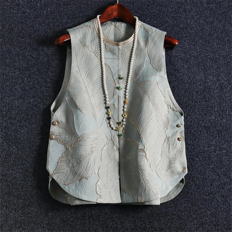 Nouveau Gilet Femme Printemps-Été Style Chinois Tendance Jacquard Coréen Ample Sans Manches Veste Décontractée