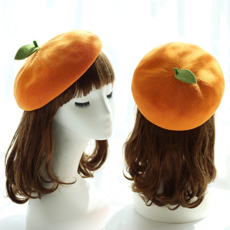 Mignon automne béret casquette pour femmes drôle petite feuille Orange femme peintre chapeau été respirant solide DesignerBonnets casquette cadeau