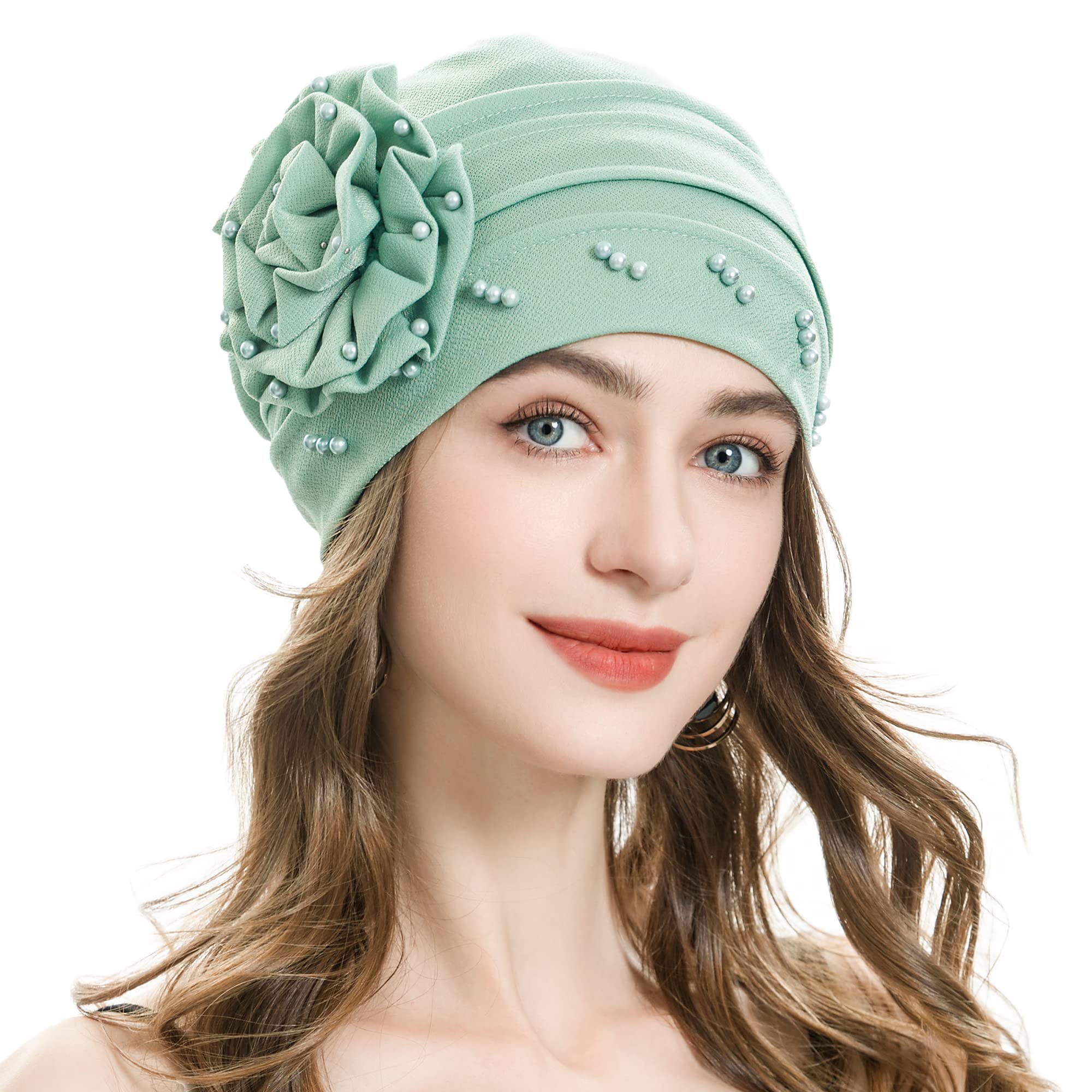 2024 nouvelles perles mode musulmane femmes Hijabs Turban bonnet chapeau avec fleur chimio chapeaux élastique tête enveloppement casquette