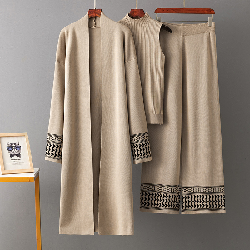 Costume Eid pour femmes, Cardigan, pull, gilet, pantalon à jambes larges, ensemble musulman 3 pièces, manteau en tricot, pantalon, tenues en tricot marocain dubaï