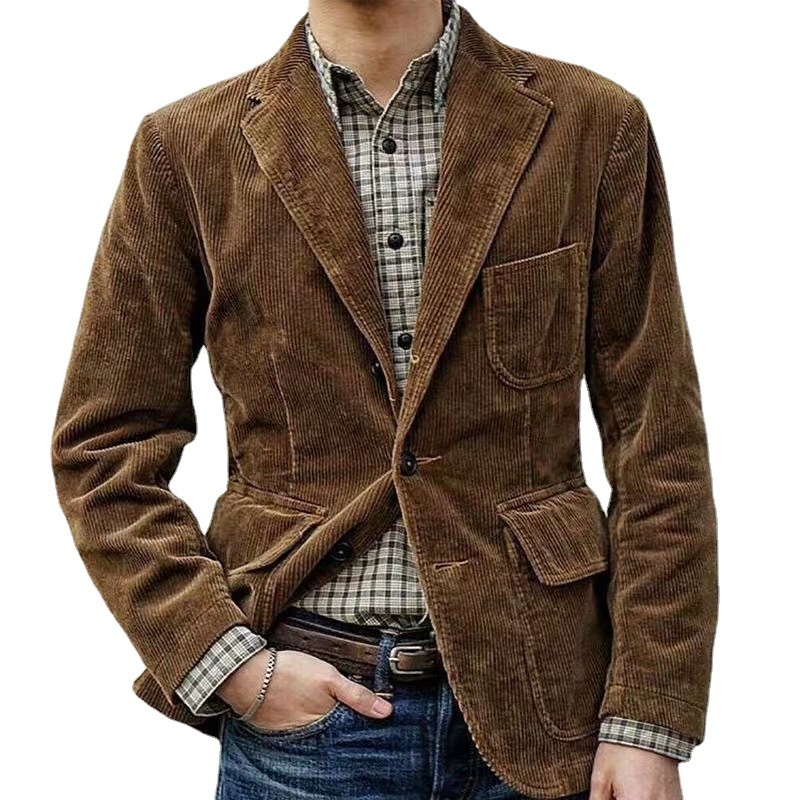 Nouveaux vêtements d'automne pour hommes. Costume en velours côtelé de couleur unie. Veste décontractée à col de costume décontracté à la mode pour hommes européens et américains.